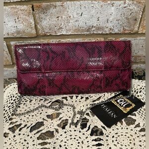 CHI by Carlos Falchi Purple Leather Clutch Shoulder Bag Purse NWT